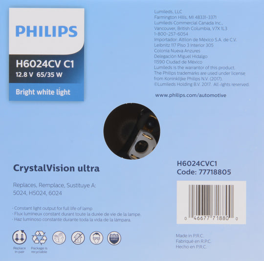H6024CVC1 Philips CrystalVision ultra Sealed Beam H6024 - CrystalVision Ultra - Single Commercial Pack Philips Bulbs
