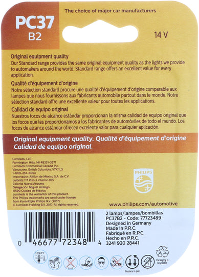 PC37B2 Philips Standard Minature 13929 - Standard - Twin Blister Pack Philips Bulbs