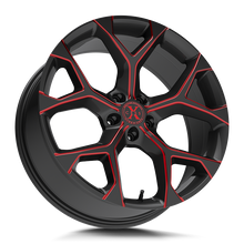 Load image into Gallery viewer, X05051515GBMLR - Xcess X05 5 Flake 20X8.5 5X115 15mm Gloss Black Candy Red Milled - Xcess Wheels Canada