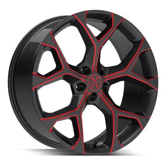 X0588550035GBMLR - Xcess X05 5 Flake 18X8.5 5X100 35mm Gloss Black Candy Red Milled - Xcess Wheels Canada