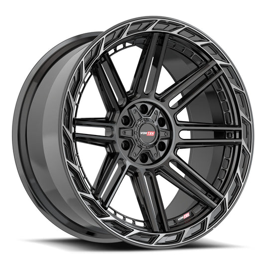 501209440BDCTR - Vortek VRP-501 20X9 5X150 / 5X139.7 0mm Gloss Black Center & Diamond Cut Ring With Dark Tint - Vortek Wheels Canada