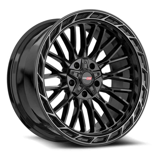502201043-18BDCTR - Vortek VRP-502 20X10 5X127 / 5X139.7 -18mm Gloss Black Center & Diamond Cut Ring With Dark Tint - Vortek Wheels Canada