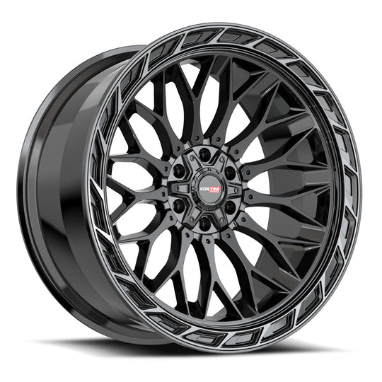 503201057-18BDCTR - Vortek VRP-503 20X10 6X139.7 / 6X135 -18mm Gloss Black Center & Diamond Cut Ring With Dark Tint - Vortek Wheels Canada