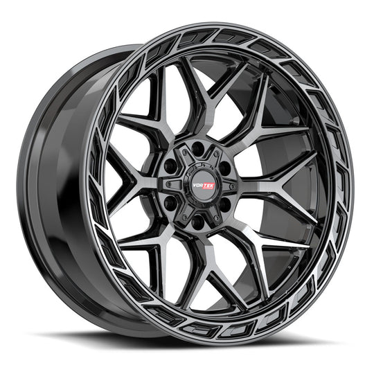 5042095718BDCDT - Vortek VRP-504 20X9 6X135 / 6X139.7 18mm Black Diamond Cut With Dark Tint - Vortek Wheels Canada