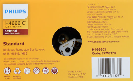 H4666C1 Philips Standard Sealed Beam H4666 - Standard - Single Commercial Pack Philips Bulbs