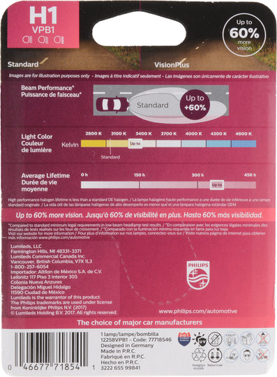 H1VPB1 Philips VisionPlus Headlight H1 - VisionPlus - Single Blister Pack Philips Bulbs