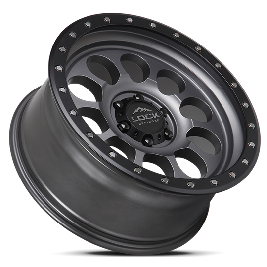 50CAL-7957MGMBR12N - Lock Offroad 50CAL 17X9 5X127 ET -12mm Matte Grey With Black Ring - Lock Offroad Wheels Canada
