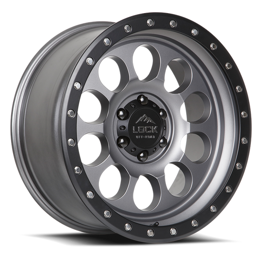 50CAL-7963MGMBR - Lock Offroad 50CAL 17X9 6X135 ET 0mm Matte Grey With Black Ring - Lock Offroad Wheels Canada