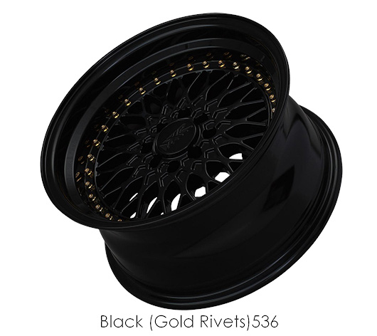 536584620 - XXR 536 15X8 4X100 / 4X114.3 0mm Black / Gold Rivets - XXR Wheels Canada