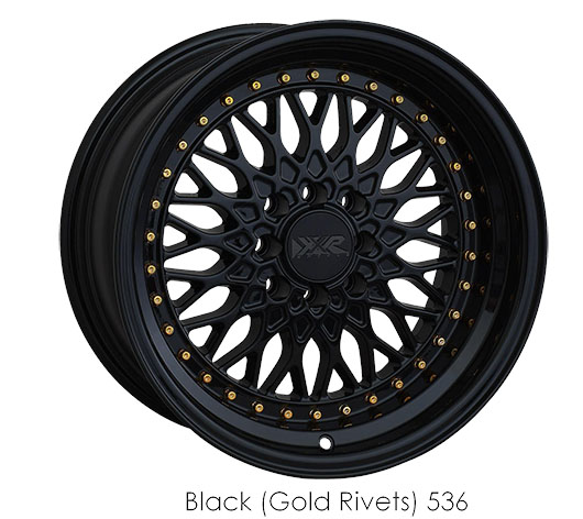 536584620 - XXR 536 15X8 4X100 0mm Black / Gold Rivets - XXR Wheels Canada