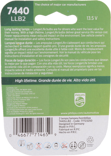7440LLB2 Philips LongerLife Miniature 7440LL - LongerLife - Twin Blister Pack Philips Bulbs