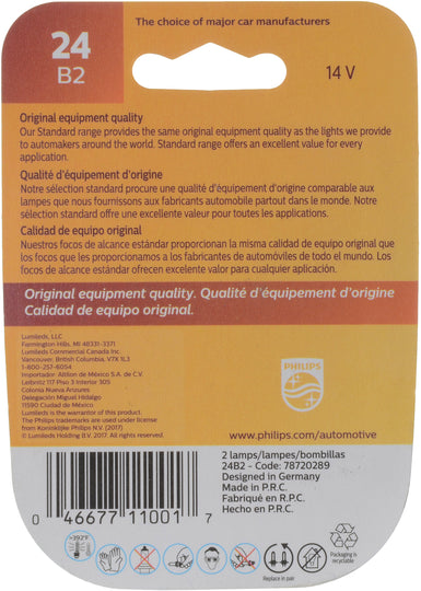 24B2 Philips Standard Miniature 24 - Standard - Twin Blister Pack Philips Bulbs