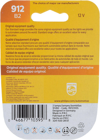 912B2 Philips Standard Miniature 912 - Standard - Twin Blister Pack Philips Bulbs