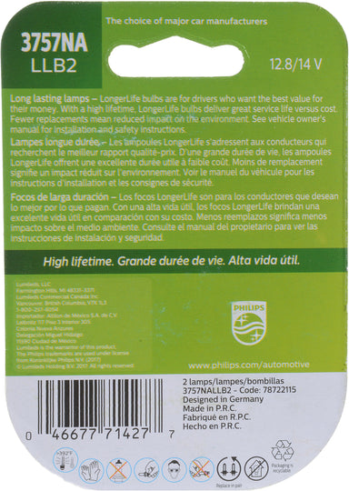 3757NALLB2 Philips LongerLife Miniature 3757NA - LongerLife - Twin Blister Pack Philips Bulbs