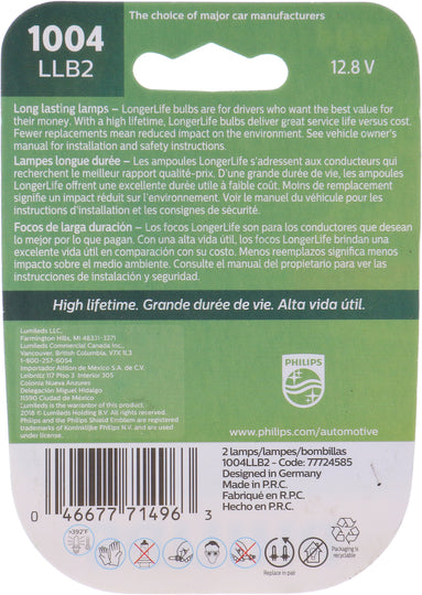 1004LLB2 Philips LongerLife Miniature 1004LL - LongerLife - Twin Blister Pack Philips Bulbs