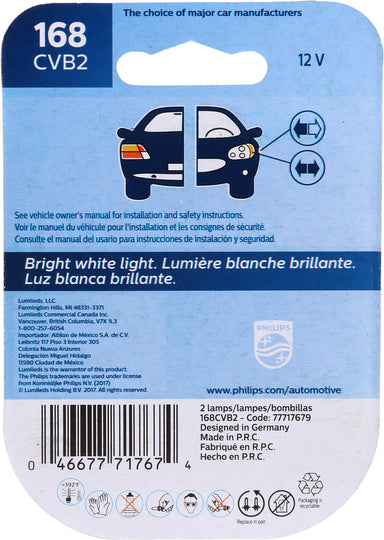 168CVB2 Philips CrystalVision ultra miniature 168 - CrystalVision Ultra - Twin Blister Pack Philips Bulbs