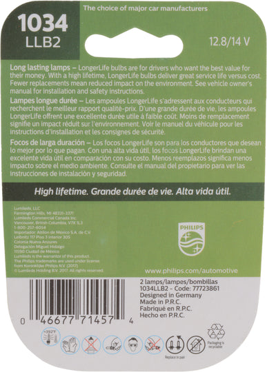 1034LLB2 Philips LongerLife Miniature 1034LL - LongerLife - Twin Blister Pack Philips Bulbs