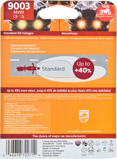 9003MVB1 Philips MotoVision Bulb 9003 - MotoVision - Single Special Pack Philips Bulbs