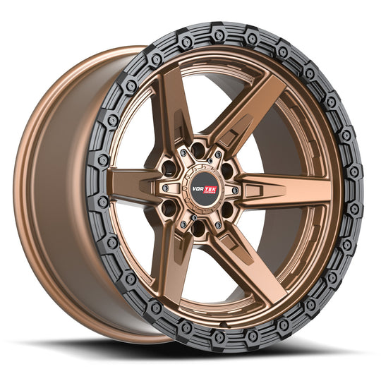 602179570MZBR - Vortek VRT-602 17X9 6X135 / 6X139.7 0mm Matte Bronze With Black Bead Ring - Vortek Wheels Canada