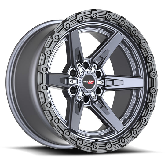 602201057-24MTBR - Vortek VRT-602 20X10 6X139.7 / 6X135 -24mm Matte Titanium With Black Bead Ring - Vortek Wheels Canada