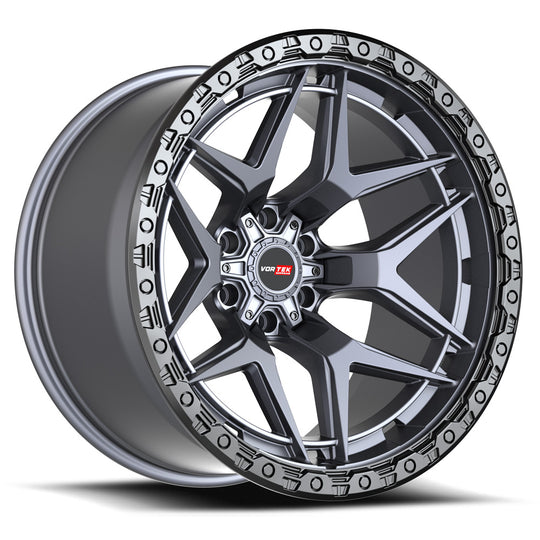 6031898XBL18MTBR - Vortek VRT-603 18X9 Blank 18mm Matte Titanium With Black Bead Ring - Vortek Wheels Canada