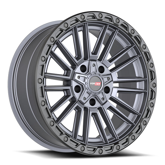 604221043-18MTBR - Vortek VRT-604 22X10 5X139.7 / 5X127 -18mm Matte Titanium With Black Bead Ring - Vortek Wheels Canada