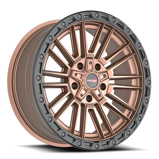 604221043-18MZBR - Vortek VRT-604 22X10 5X127 / 5X139.7 -18mm Matte Bronze With Black Bead Ring - Vortek Wheels Canada