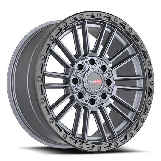 604221064-18MTBR - Vortek VRT-604 22X10 8X180 / 8X170 -18mm Matte Titanium With Black Bead Ring - Vortek Wheels Canada