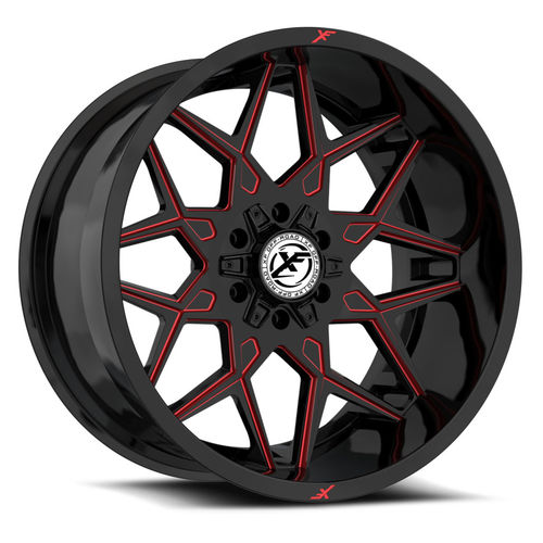 XF-23817904312GBMLR - XF Off-Road XF-238 17X9 5X127 / 5X139.7 12mm Gloss Black Milled Red - XF Off-Road Wheels Canada