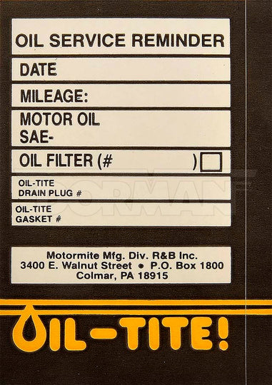 65288 Oil Change Sticker Dorman - Autograde Canada