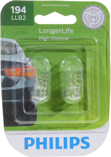 194LLB2 Philips LongerLife Miniature 194LL - LongerLife - Twin Blister Pack Philips Bulbs