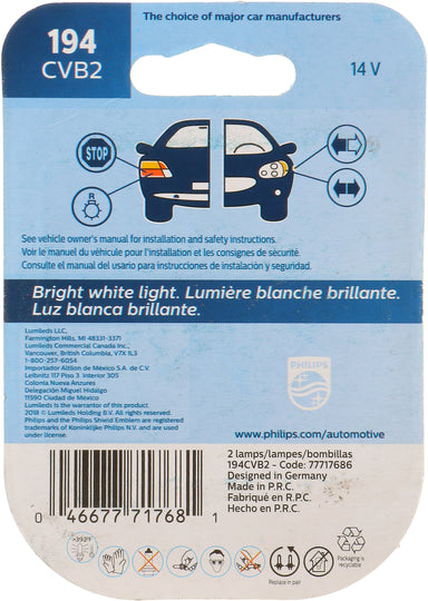 194CVB2 Philips CrystalVision ultra miniature 194 - CrystalVision Ultra - Twin Blister Pack Philips Bulbs
