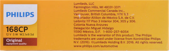 168CP Philips Standard Miniature 168 - Standard - Multiple Commercial 10-Pack Philips Bulbs