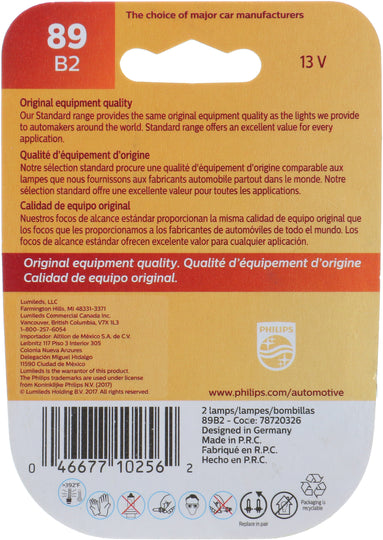 89B2 Philips Standard Miniature 89 - Standard - Twin Blister Pack Philips Bulbs