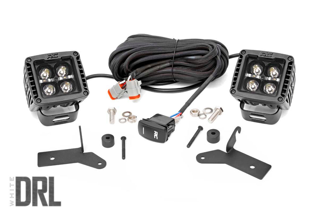 70052DRL Jeep 2-inch LED Lower Windshield Kit (18-21 Wrangler JL, 20-21 Gladiator JT - Black-Series w/ White DRL) Rough Country Canada