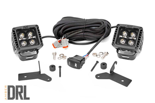 70052DRLA Jeep 2-inch LED Lower Windshield Kit (18-21 Wrangler JL, 20-21 Gladiator JT - Black-Series w/ Amber DRL) Rough Country Canada
