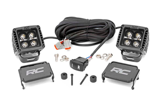 70061 Jeep 2-inch LED Cube Easy-Mount Kit (18-23 Wrangler JL / 20-23 Gladiator)-Black Series w/ White DRL Rough Country Canada