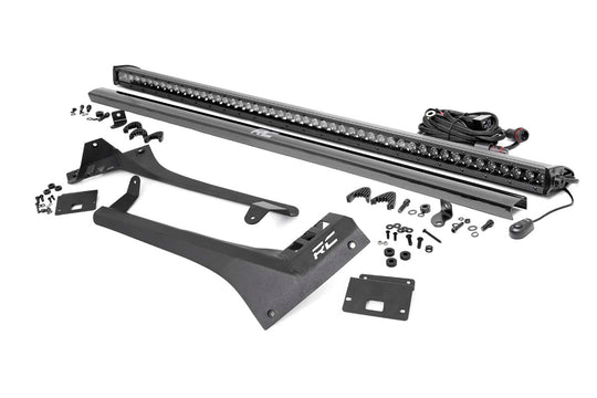 70065 Jeep 50-inch Straight LED Light Bar Upper Windshield Kit w/ Single-Row Black Series LED (20-22 Gladiator JT, 18-22 Wrangler JL) Rough Country Canada