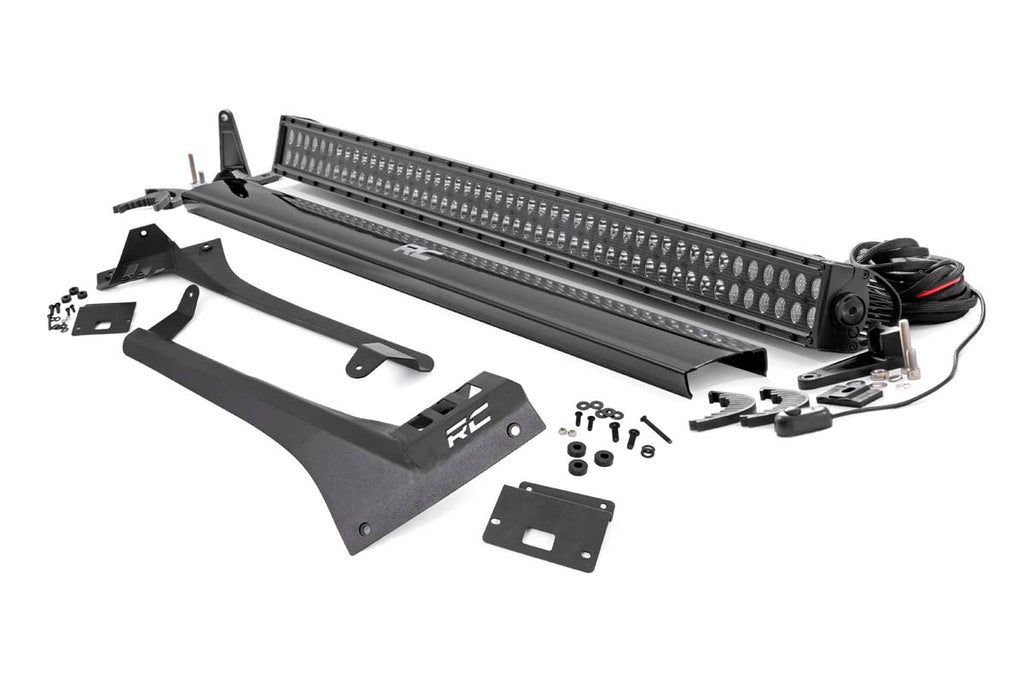 70069 Jeep 50-inch Straight LED Light Bar Upper Windshield Kit w/ Dual-Row Black Series LED (20-22 Gladiator JT, 18-22 Wrangler JL) Rough Country Canada