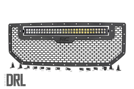 70158DRL Mesh Grille - 30" Dual Row LED - Black - White DRL - GMC Sierra 1500 (16-18) Rough Country Canada