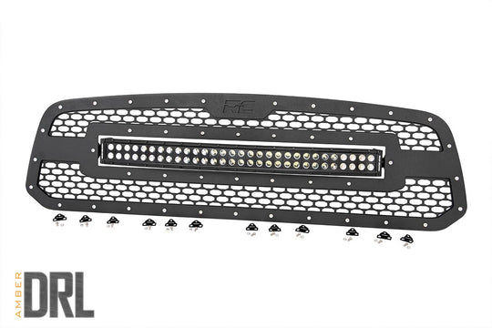70199BDA Mesh Grille - 30" Dual Row LED - Black - Amber DRL - Ram 1500 (13-18 & Classic) Rough Country Canada