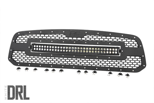 70199DRL Mesh Grille - 30" Dual Row LED - Black - White DRL - Ram 1500 (13-18 & Classic) Rough Country Canada