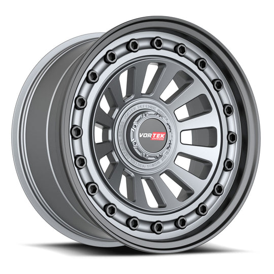 70220958XBL-12MGMBL - Vortek VRD-702 20X9.5 Blank -12mm Matte Gunmetal With Black Bolts & Lip - Vortek Wheels Canada