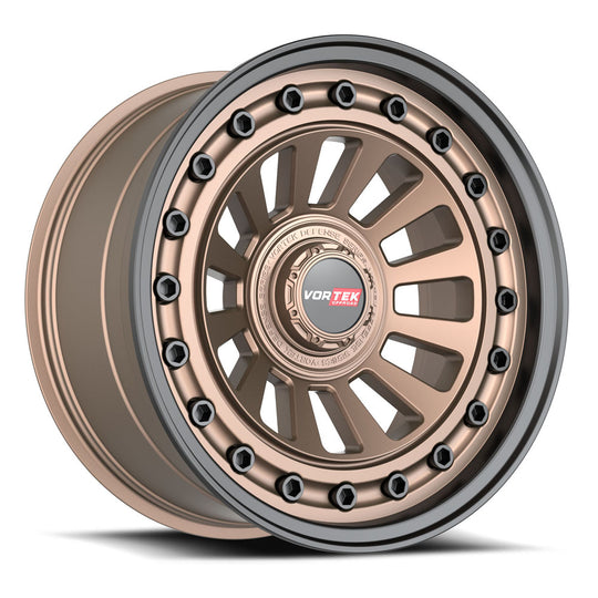 70220958XBL-12MZBL - Vortek VRD-702 20X9.5 Blank -12mm Matte Bronze With Black Bolts & Lip - Vortek Wheels Canada