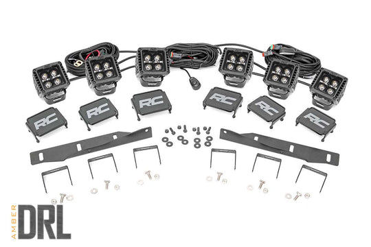70700DRLA LED Light - Fog Mount - Triple 2" Black Pair - Amber DRL - Ford Raptor (17-20) Rough Country Canada