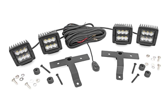 70822 Jeep Quad LED Light Pod Kit - Black Series (18-21 JL / 20-21 Gladiator) Rough Country Canada