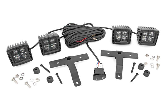70823 Jeep Quad LED Light Pod Kit - Black Series w/ Amber DRL (18-22 JL / 20-22 Gladiator) Rough Country Canada