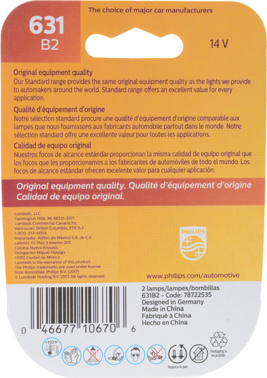 631B2 Philips Standard Miniature 631 - Standard - Twin Blister Pack Philips Bulbs