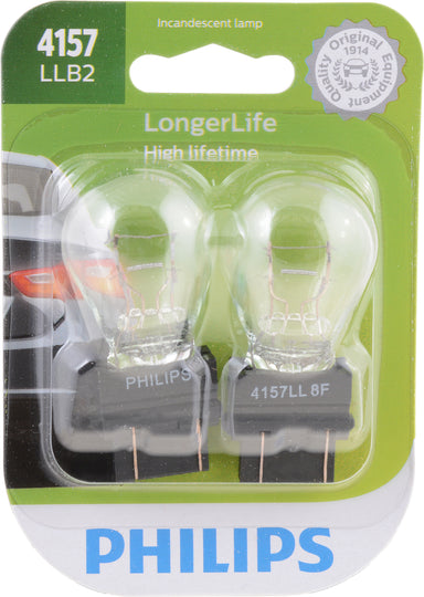4157LLB2 Philips LongerLife Miniature 4157LL - LongerLife - Twin Blister Pack Philips Bulbs