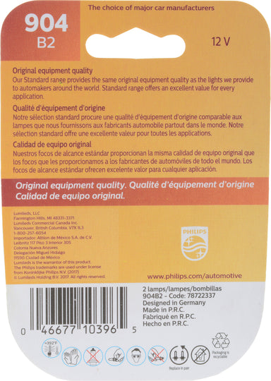904B2 Philips Standard Miniature 904 - Standard - Twin Blister Pack Philips Bulbs